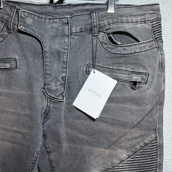 BALMAIN PARIS Moto Jeans Men Black 42x32 Italy Denim Biker Stretch